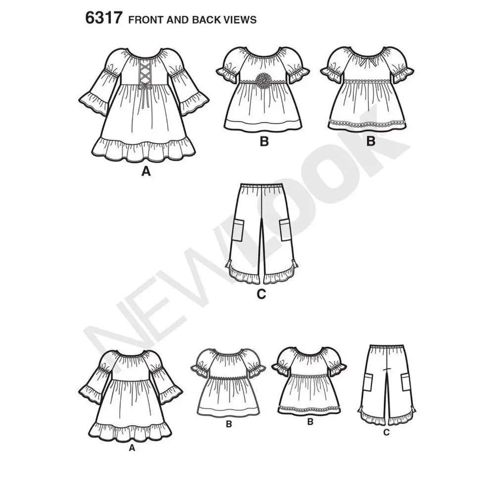 New Look‎ Sewing Pattern 6317 Dress Top Shorts Toddler Size 1/2-4